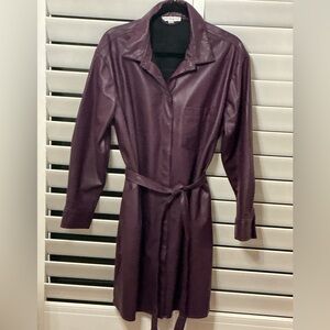 Faux Leather Purple Long Sleeve Belted Dress